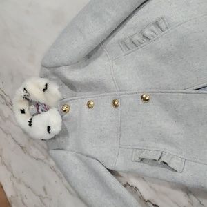 Girls JCrew wool pea coat with spotted faux fur collar Size: 6-7, wore twice
